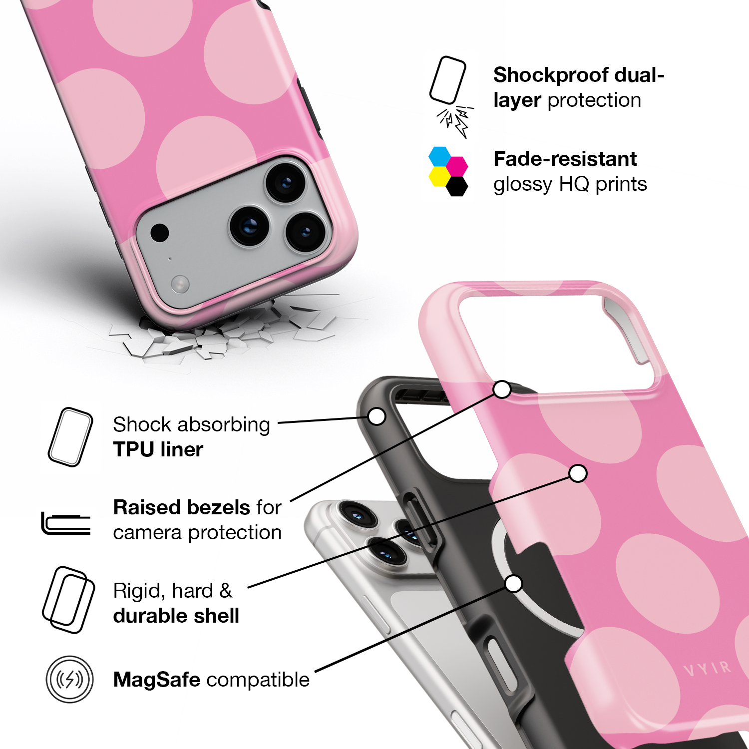 Big Polka Dots, Bubblegum - Shockproof MagSafe iPhone Case - VYIR