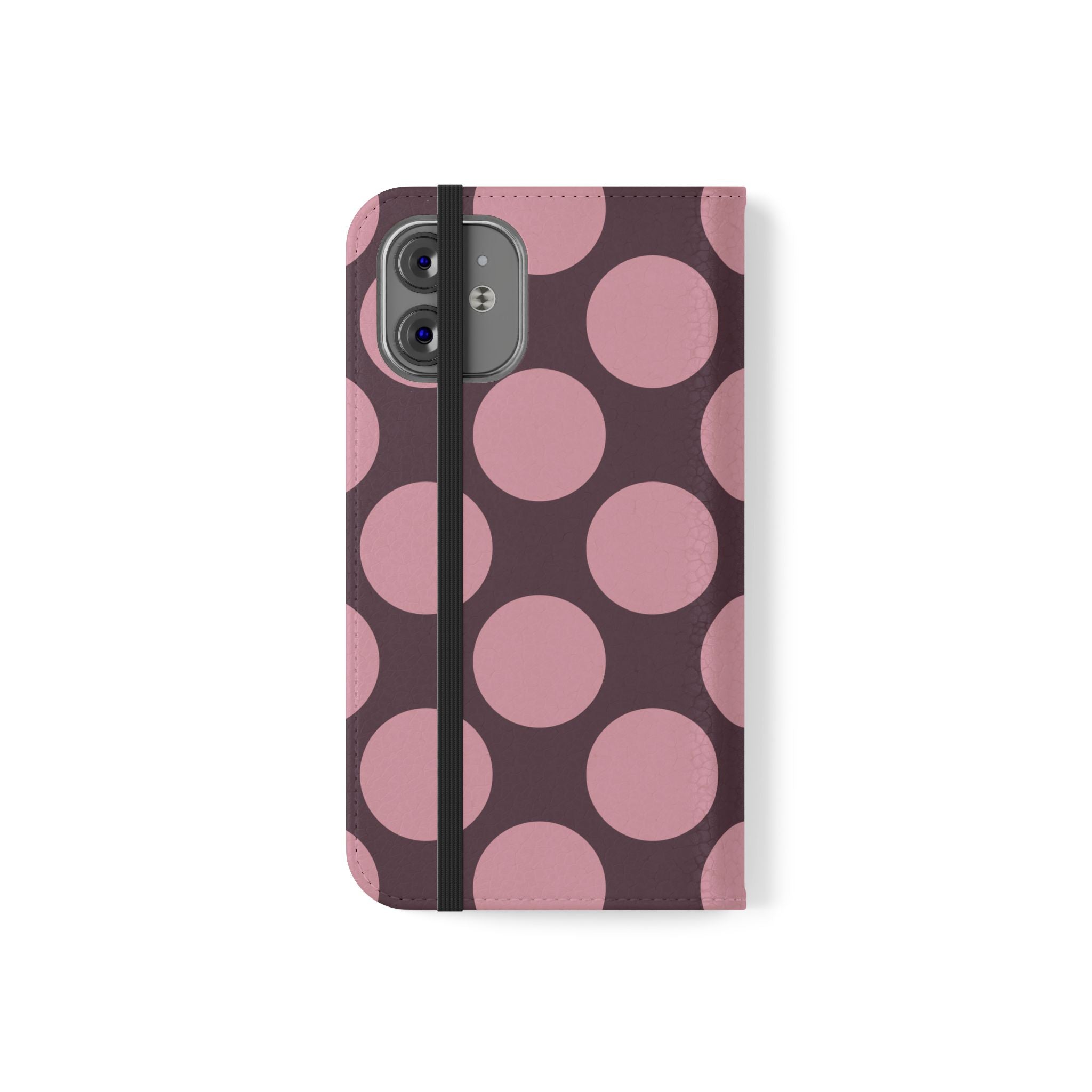 iPhone 12 Mini Vegan Leather Wallet Case – Pink Plum Polka Dot Design - VYIR