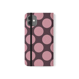 iPhone 11 -vegaaninahkainen lompakkokuori – Pink Plum Polka Dot -kuosi
