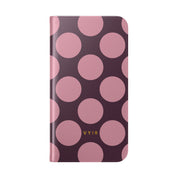 iPhone 16 Plus Vegan Leather Wallet Case – Pink Plum Polka Dot Design - VYIR
