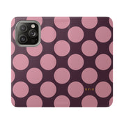 iPhone 14 Pro Vegan Leather Wallet Case – Pink Plum Polka Dot Design - VYIR