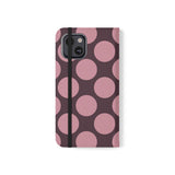 iPhone 13 -vegaaninahkainen lompakkokuori – Pink Plum Polka Dot -kuosi