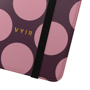 Samsung Galaxy S25 Ultra Vegan Leather Wallet Case – Pink Plum Polka Dot Design - VYIR