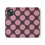 iPhone 13 Mini Vegan Leather Wallet Case – Pink Plum Polka Dot Design - VYIR