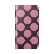 iPhone 16 Vegan Leather Wallet Case – Pink Plum Polka Dot Design - VYIR