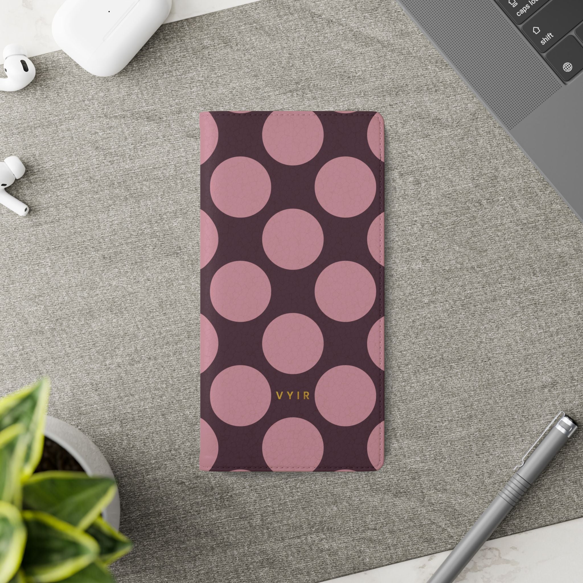 Samsung Galaxy S21 Plus Vegan Leather Wallet Case – Pink Plum Polka Dot Design - VYIR