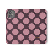 iPhone 12 Vegan Leather Wallet Case – Pink Plum Polka Dot Design - VYIR