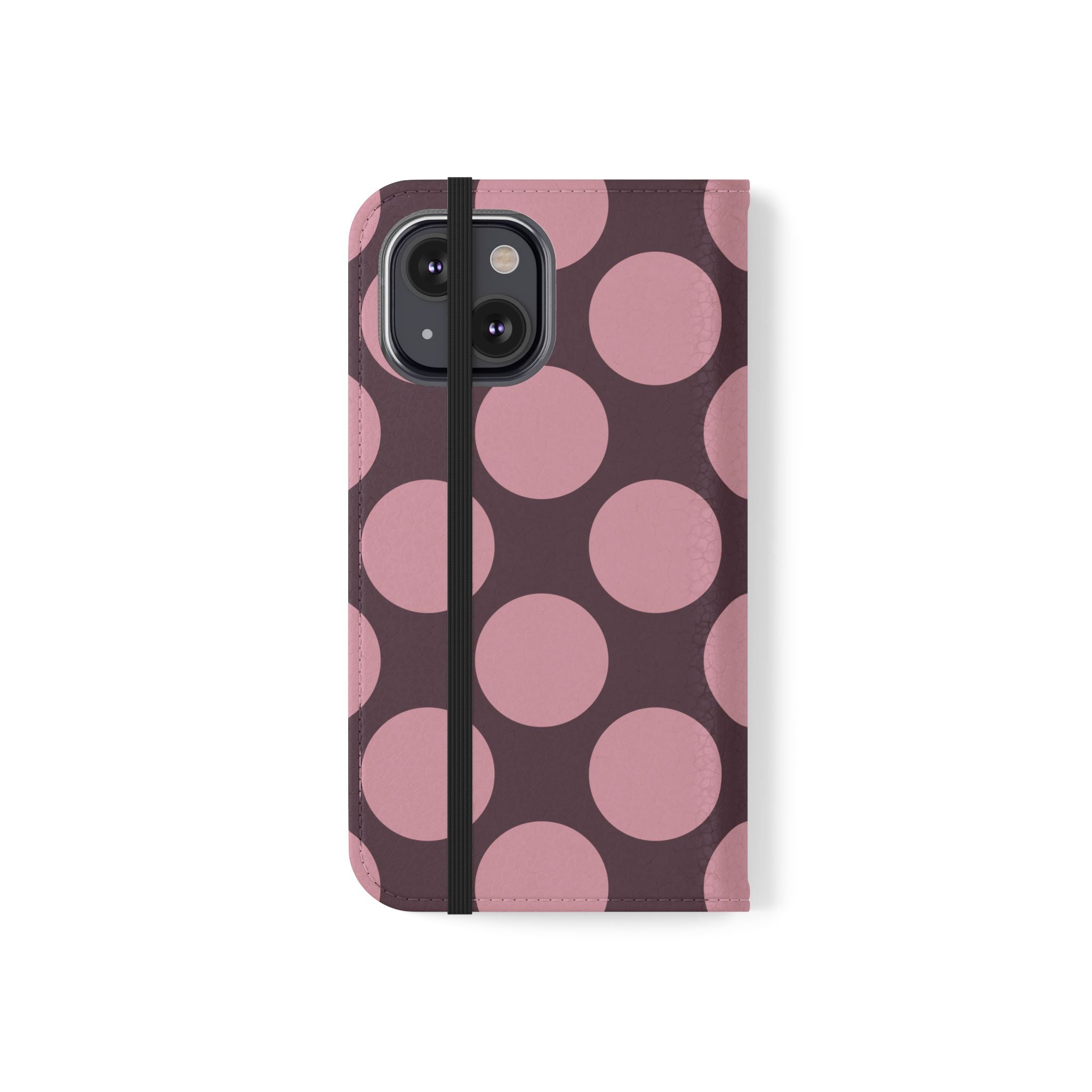 iPhone 13 Mini Vegan Leather Wallet Case – Pink Plum Polka Dot Design - VYIR