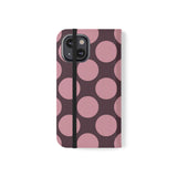 iPhone 13 Mini -vegaaninahkainen lompakkokuori – Pink Plum Polka Dot -kuosi