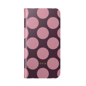 iPhone 17 Air Vegan Leather Wallet Case – Pink Plum Polka Dot Design - VYIR