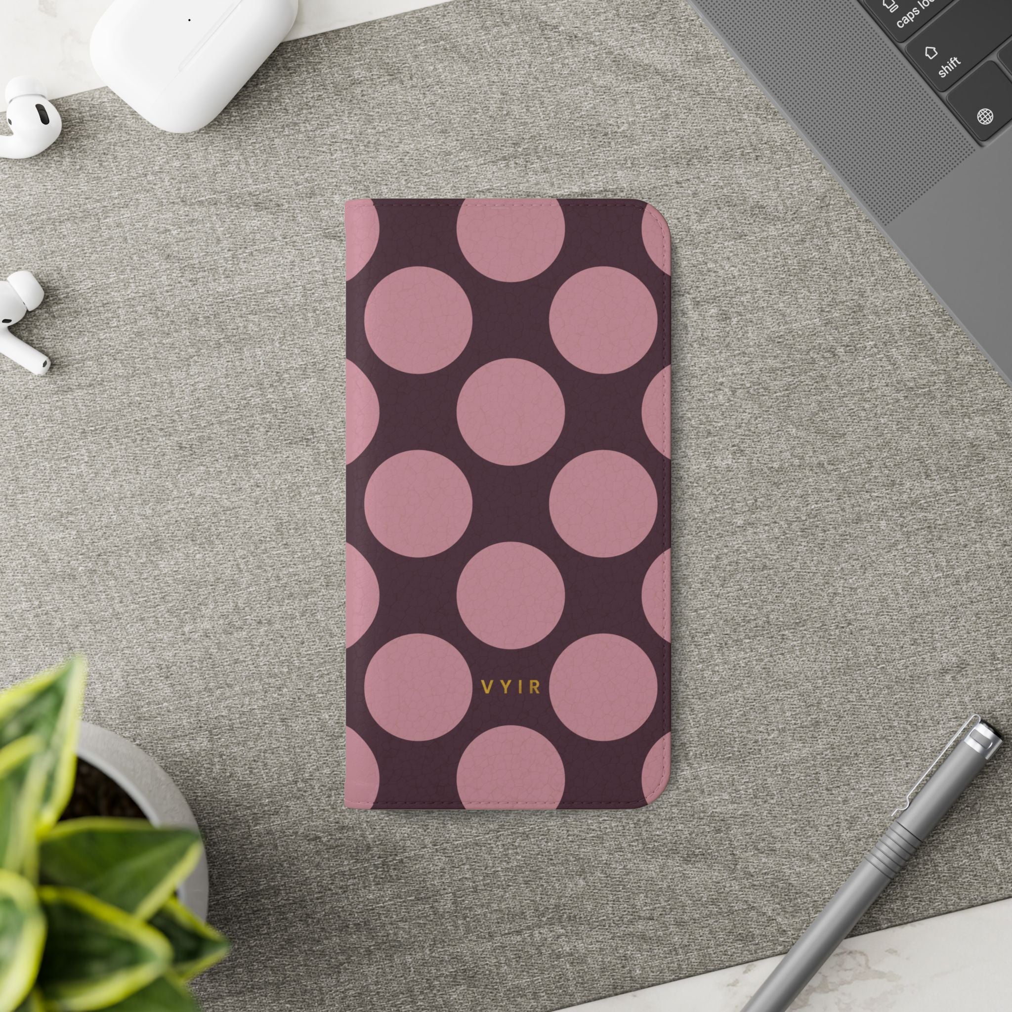 Samsung Galaxy S22 Plus Vegan Leather Wallet Case – Pink Plum Polka Dot Design - VYIR