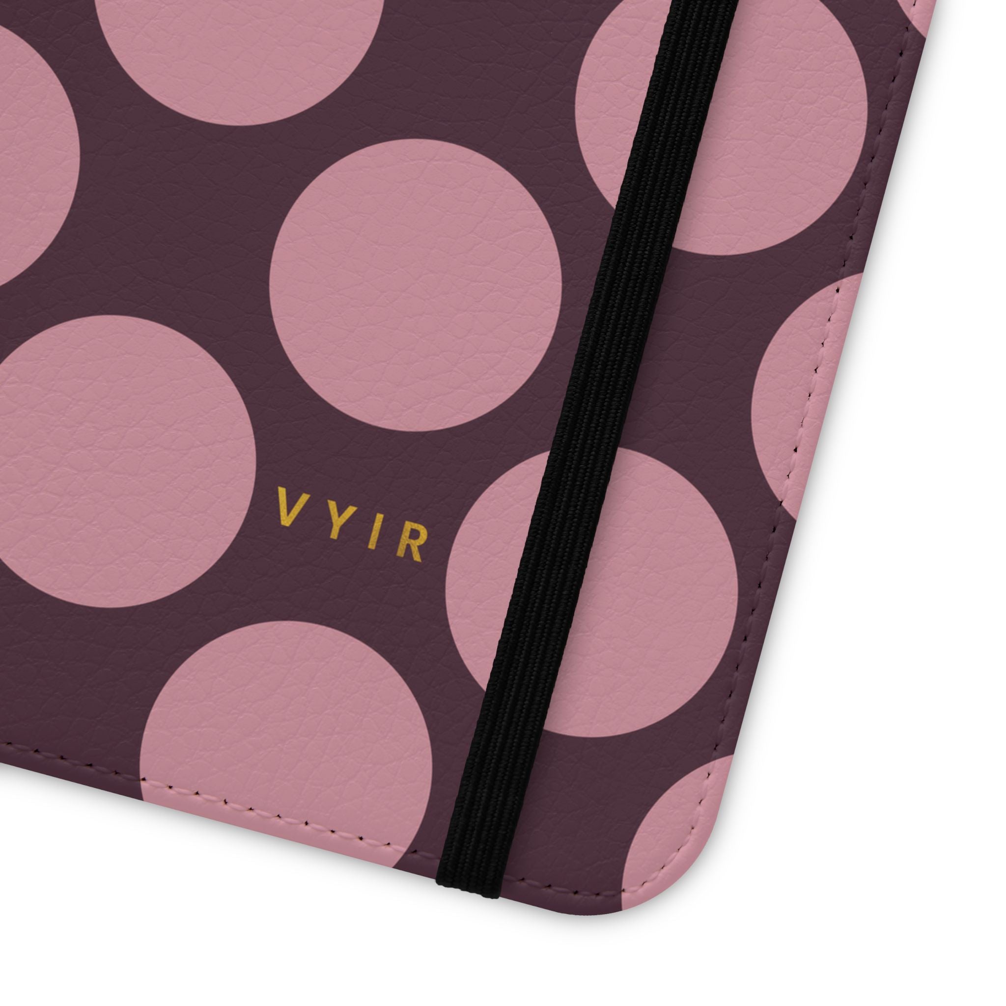 iPhone 11 Pro Vegan Leather Wallet Case – Pink Plum Polka Dot Design - VYIR