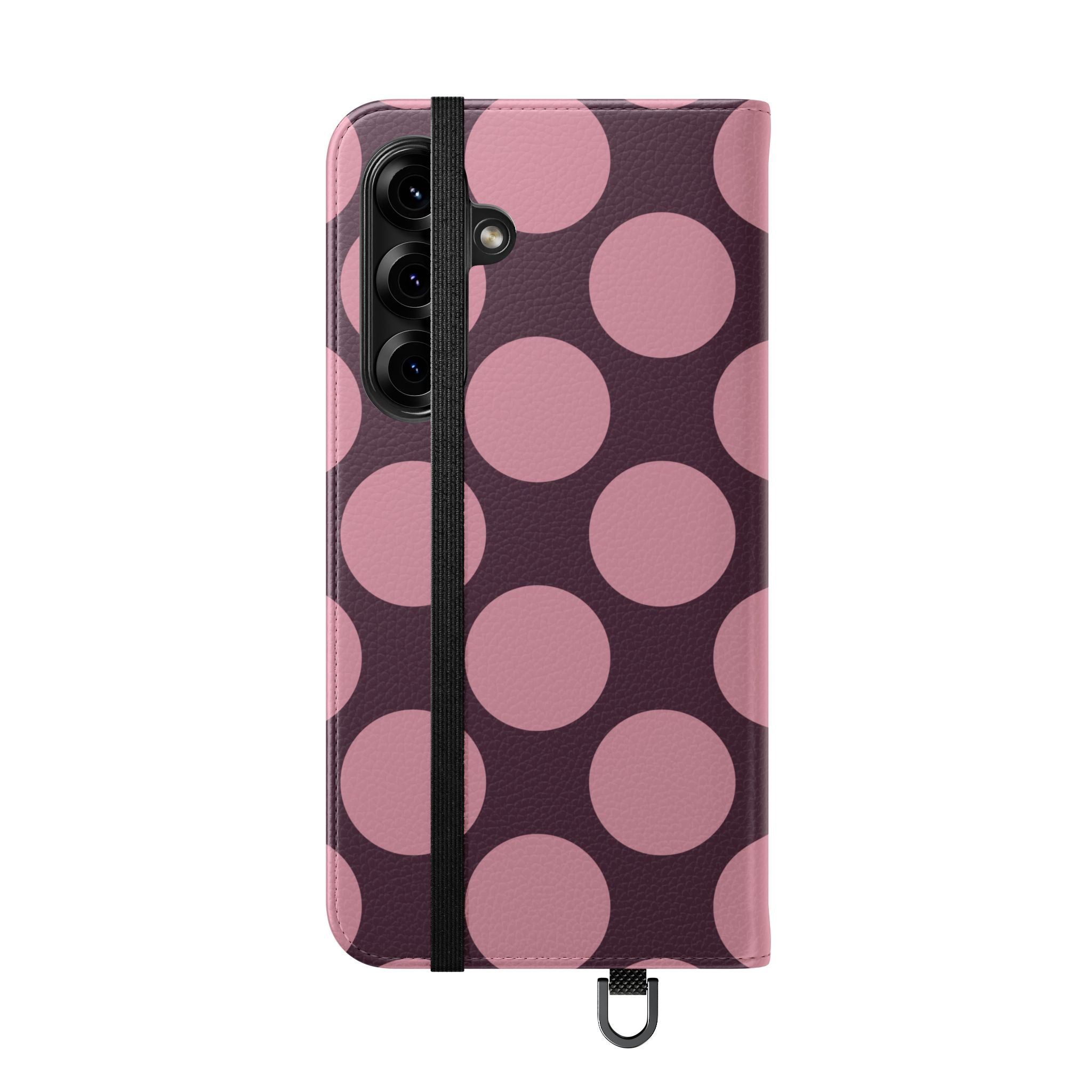 Samsung Galaxy S25 Plus Vegan Leather Wallet Case – Pink Plum Polka Dot Design - VYIR