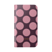 iPhone 15 Vegan Leather Wallet Case – Pink Plum Polka Dot Design - VYIR