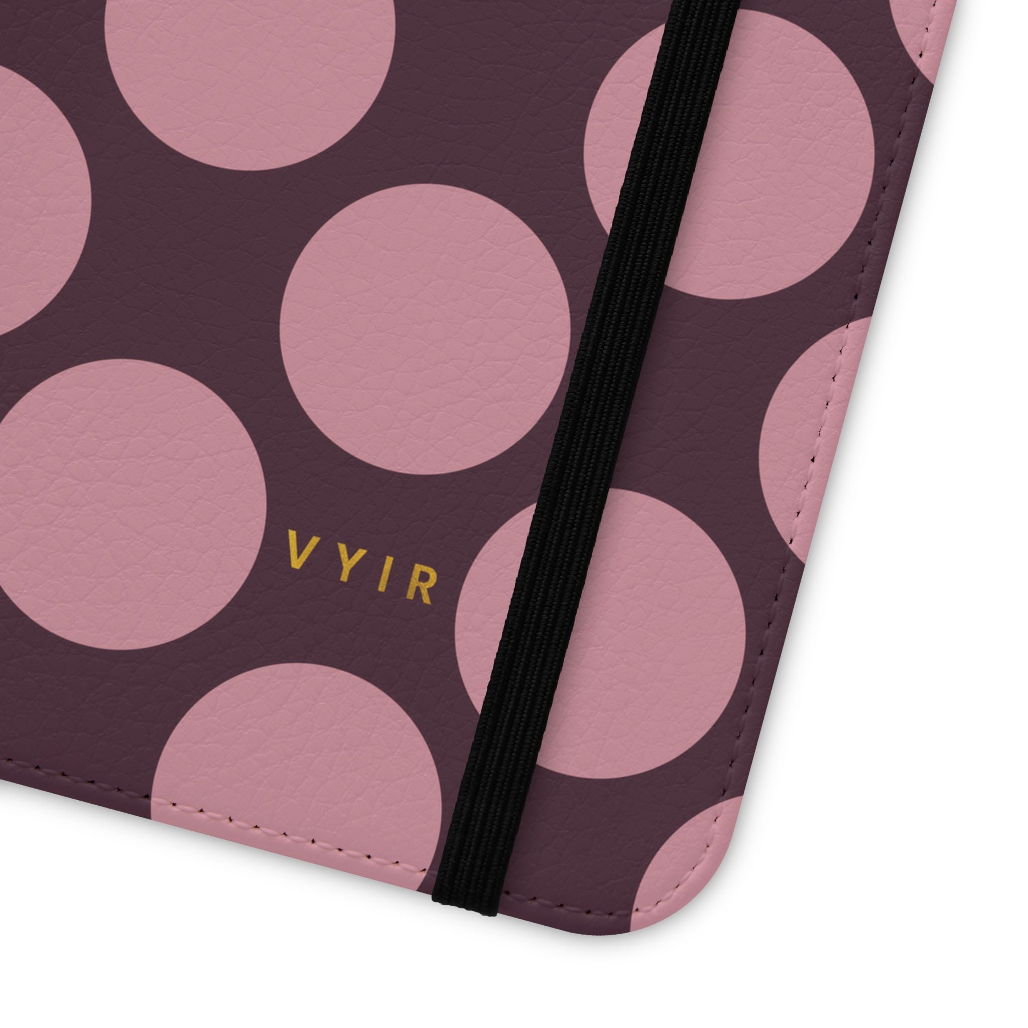 iPhone 12 Mini Vegan Leather Wallet Case – Pink Plum Polka Dot Design - VYIR