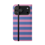 iPhone 17 Pro Max Vegaaninen nahkalompakkokuori – Periwinkle Dream -raidallinen design