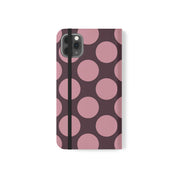 iPhone 11 Pro Max Vegan Leather Wallet Case – Pink Plum Polka Dot Design - VYIR