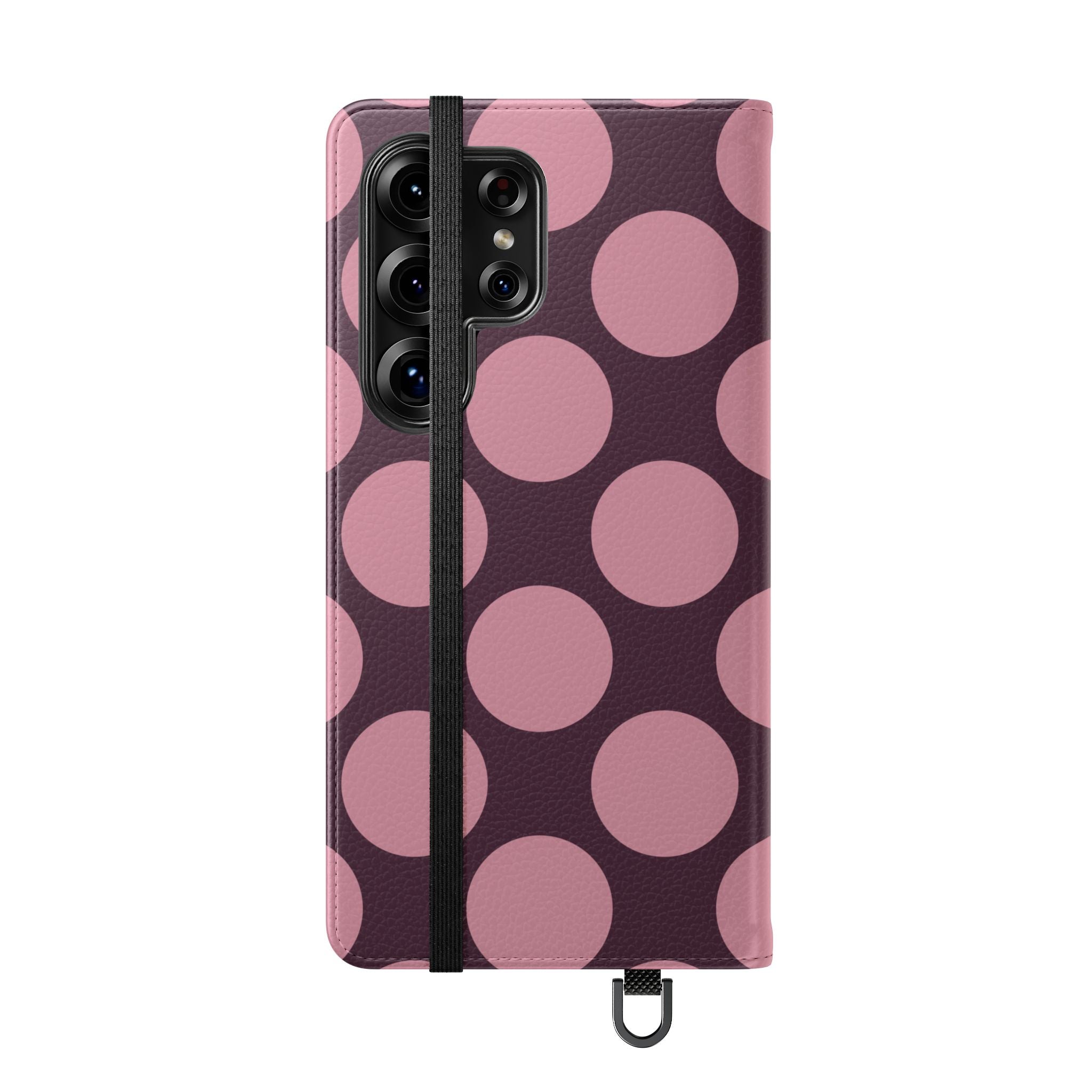 Samsung Galaxy S25 Ultra Vegan Leather Wallet Case – Pink Plum Polka Dot Design - VYIR