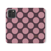 iPhone 13 Pro Max Vegan Leather Wallet Case – Pink Plum Polka Dot Design - VYIR