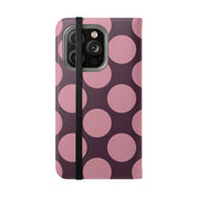 iPhone 14 Pro Vegan Leather Wallet Case – Pink Plum Polka Dot Design - VYIR