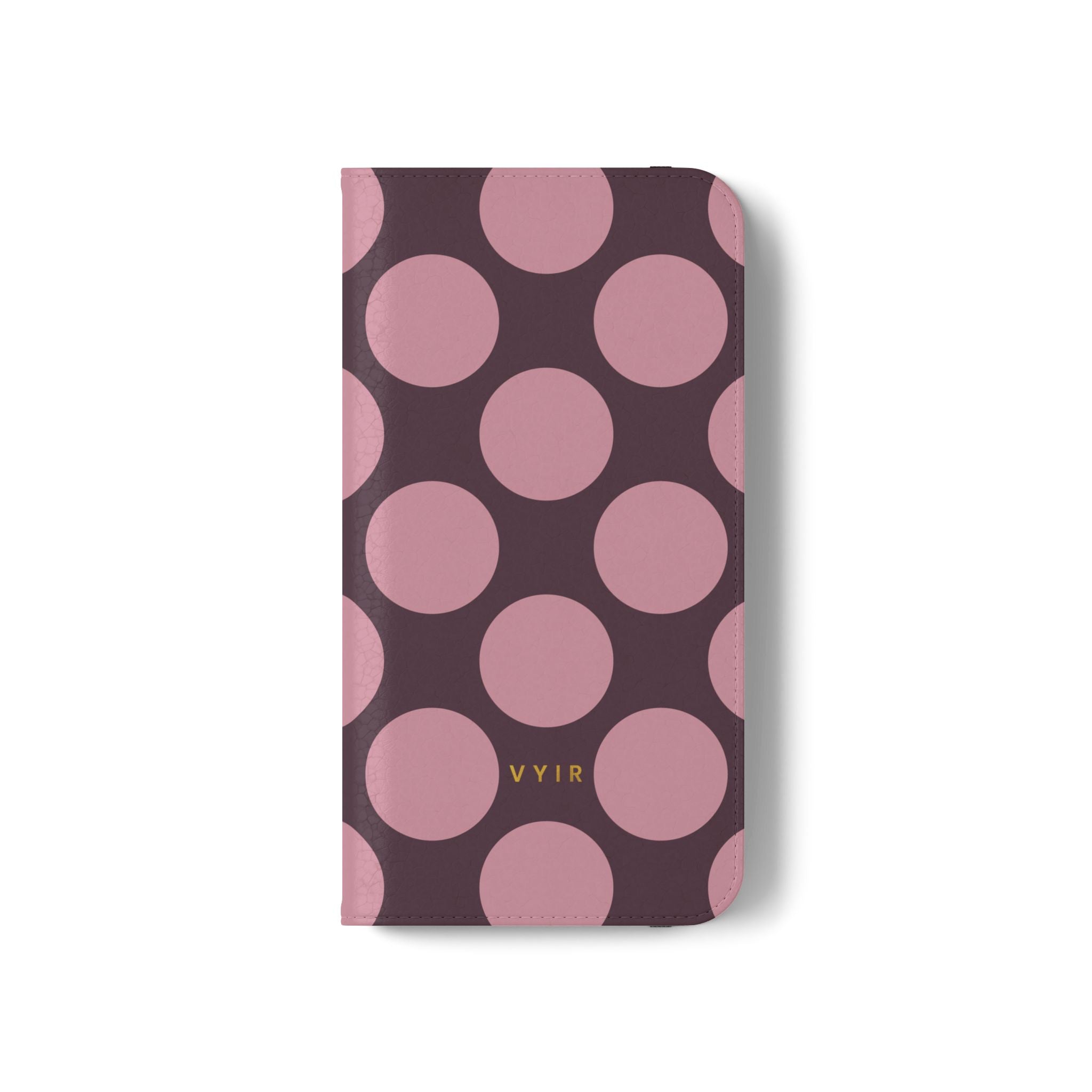 iPhone 13 Pro Max Vegan Leather Wallet Case – Pink Plum Polka Dot Design - VYIR