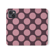 iPhone 13 Vegan Leather Wallet Case – Pink Plum Polka Dot Design - VYIR
