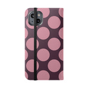 iPhone 14 Plus Vegan Leather Wallet Case – Pink Plum Polka Dot Design - VYIR