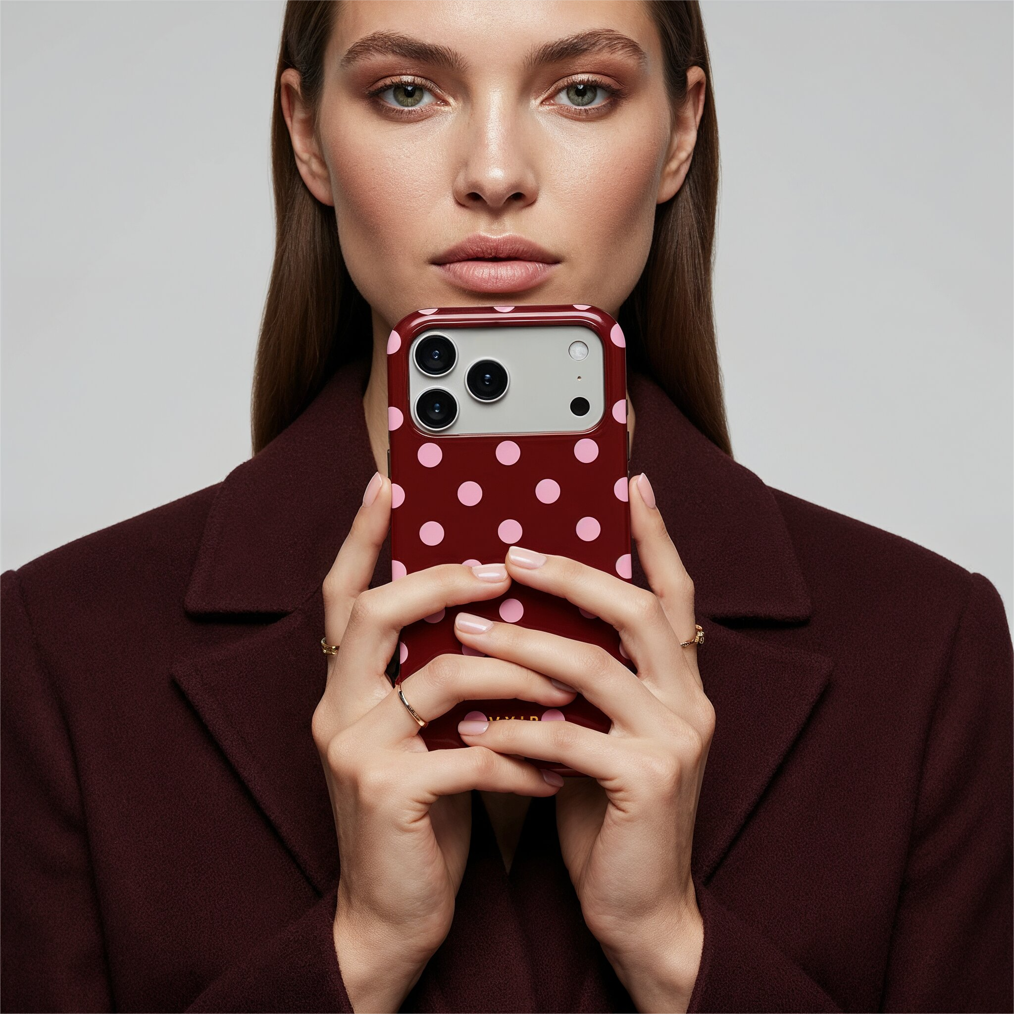 Classic Polka Dots, Burgundy - Shockproof MagSafe iPhone Case - VYIR