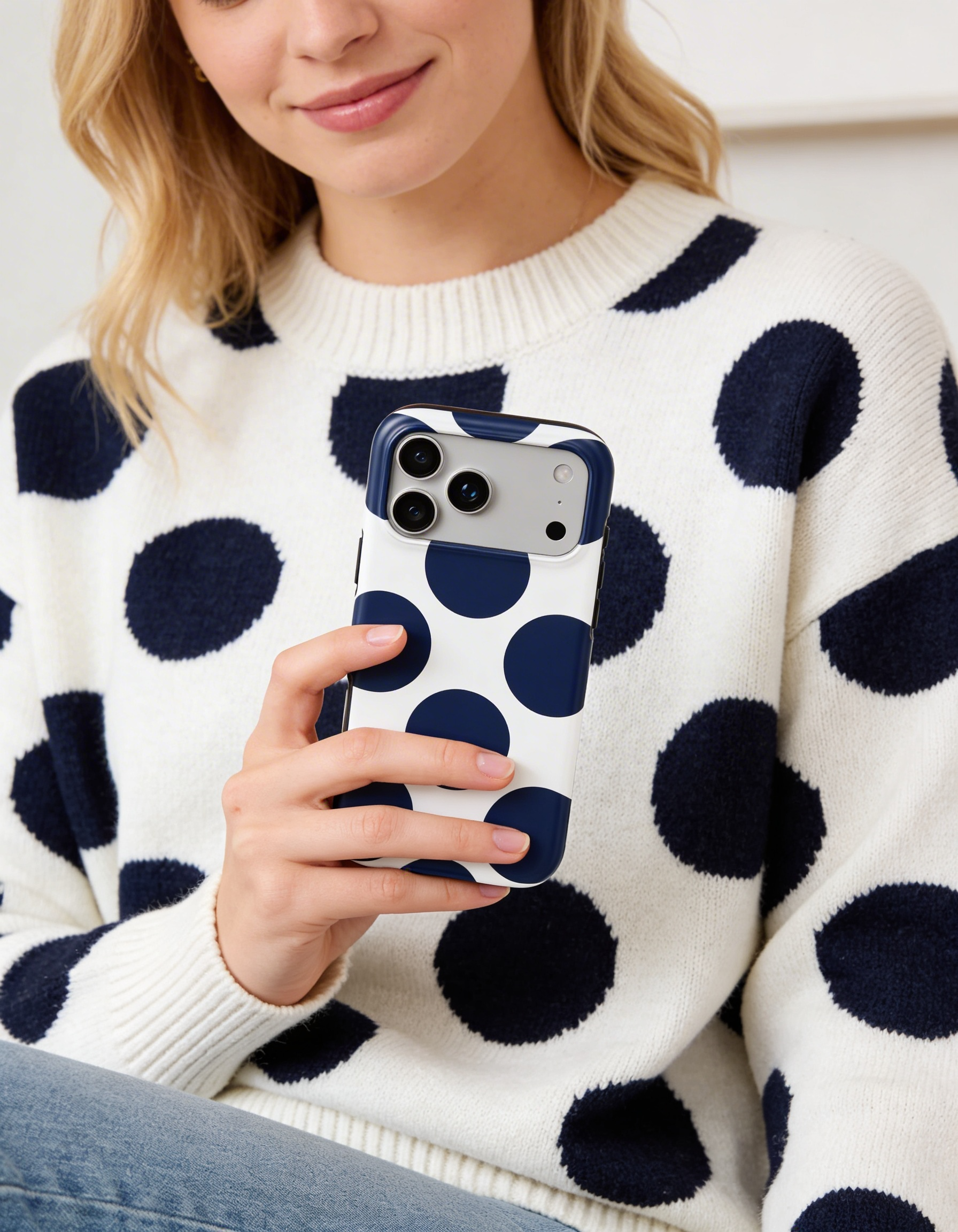 Large Polka Dots, Old Money Blue - Shockproof Phone Case - VYIR