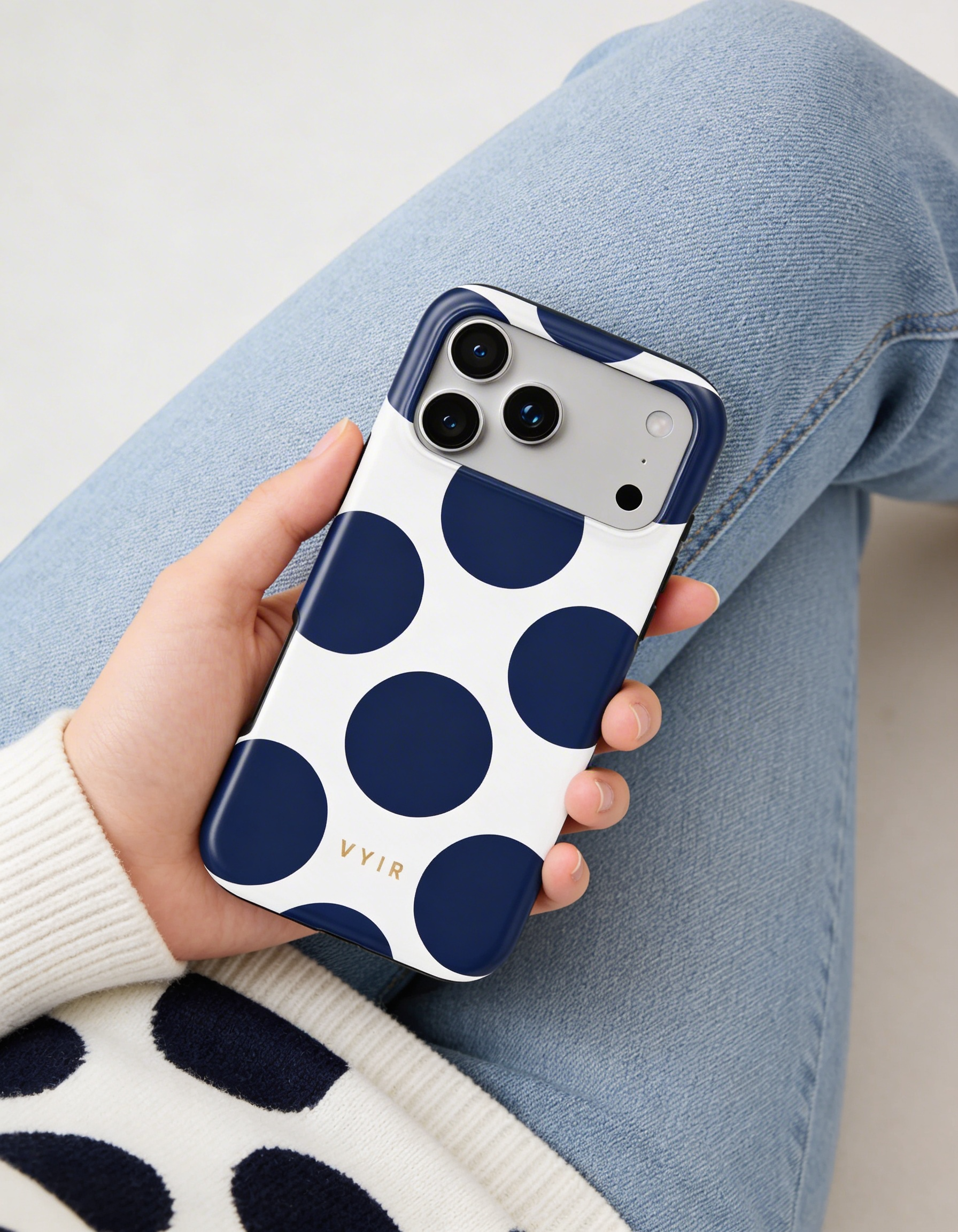 Large Polka Dots, Old Money Blue - Shockproof Phone Case - VYIR