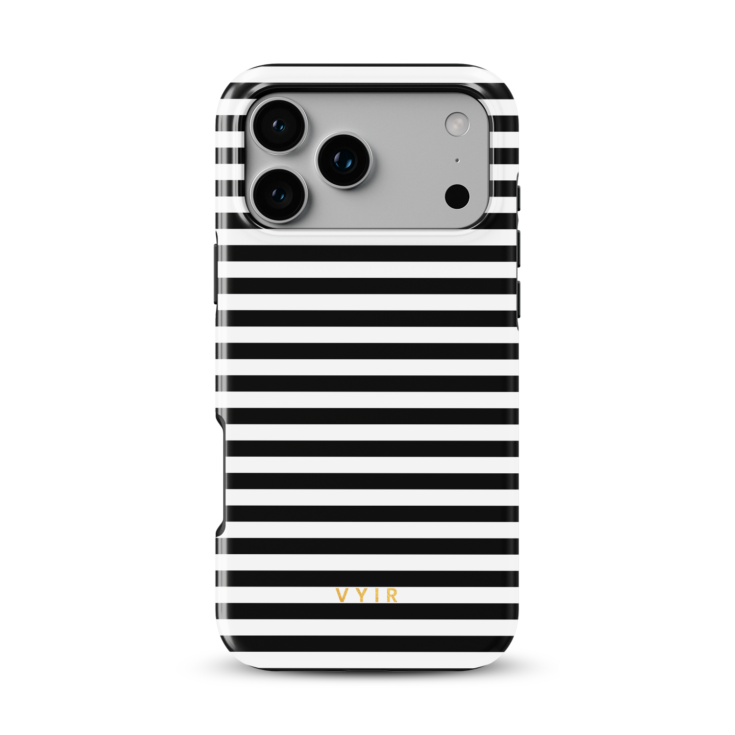 Horizontal Stripes, Pinstripe Black and White - Shockproof MagSafe iPhone Case - VYIR