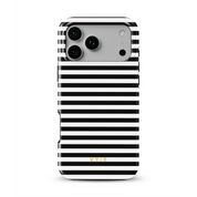 Horizontal Stripes, Pinstripe Black and White - Shockproof MagSafe iPhone Case - VYIR