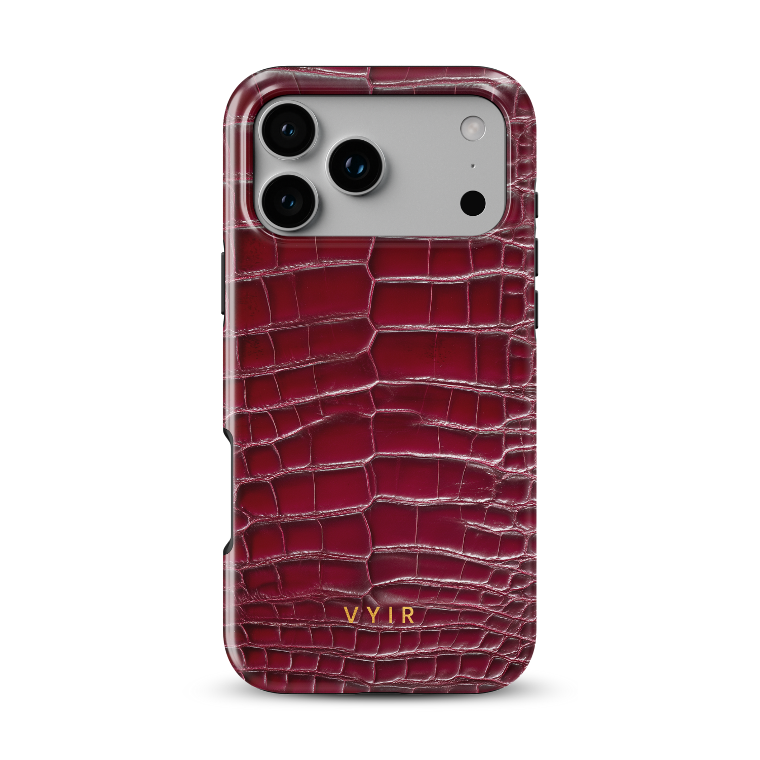 Croc Leather Print Burgundy - Shockproof MagSafe iPhone Case - VYIR