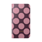 iPhone 14 Plus Vegan Leather Wallet Case – Pink Plum Polka Dot Design - VYIR