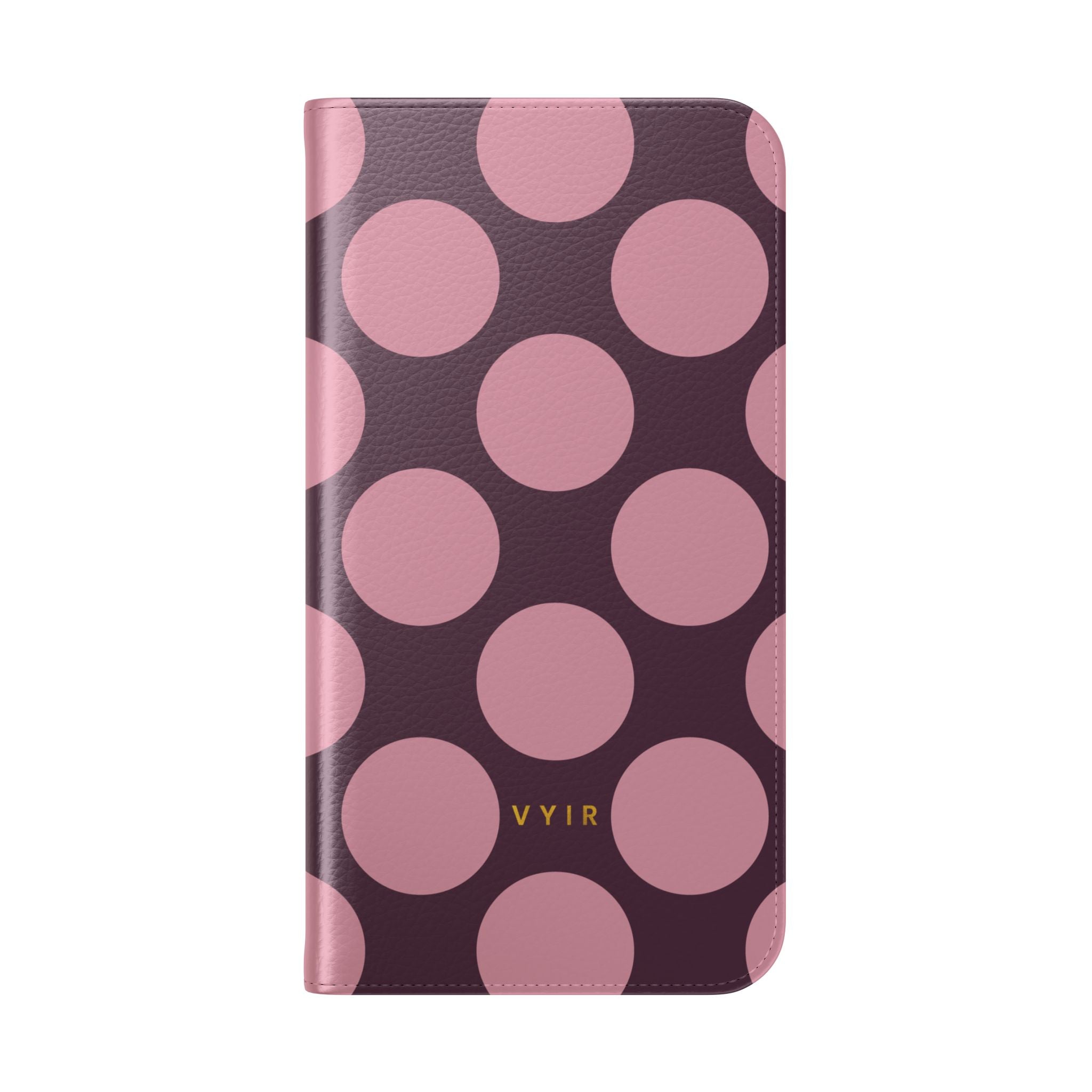 iPhone 14 Plus Vegan Leather Wallet Case – Pink Plum Polka Dot Design - VYIR