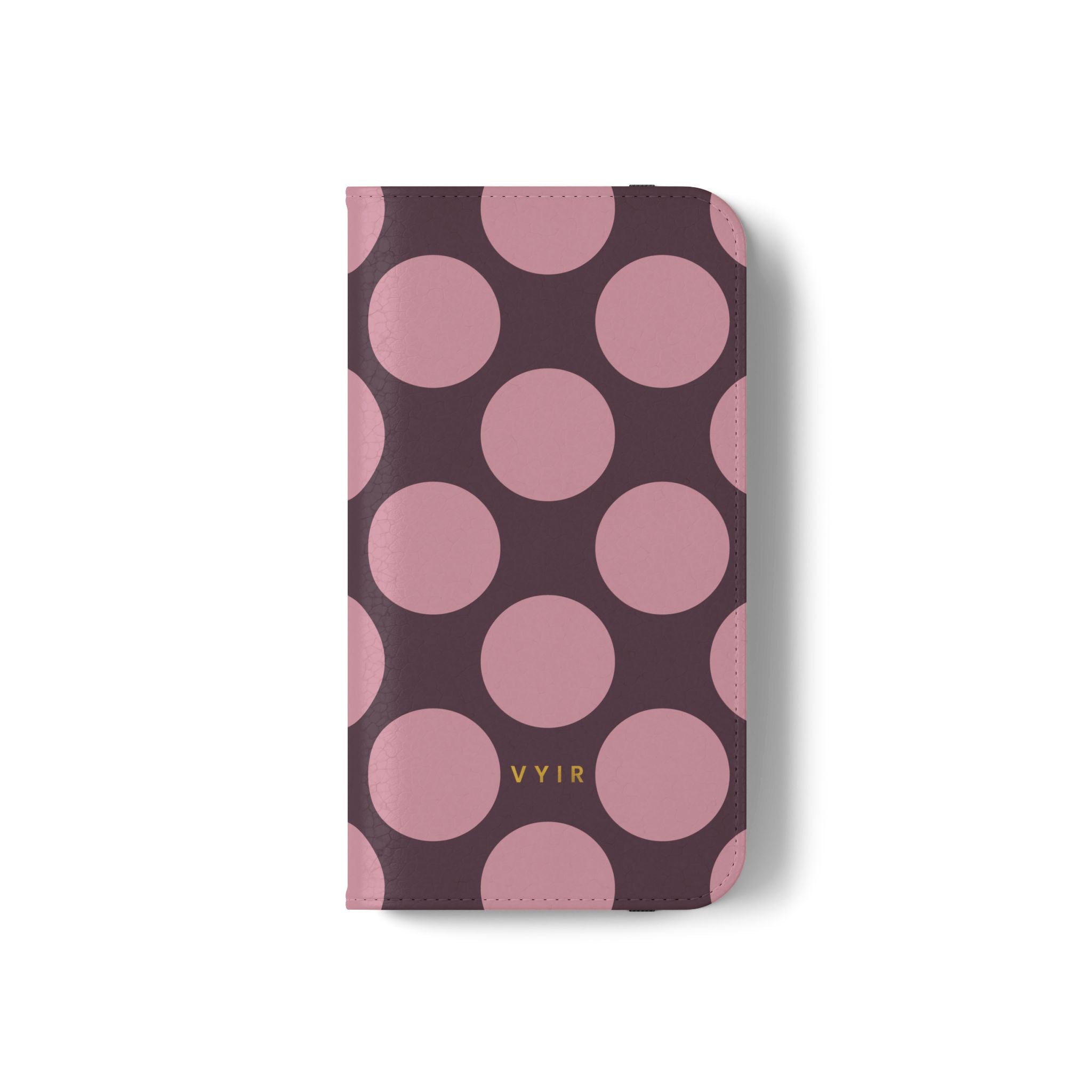 iPhone 12 Mini Vegan Leather Wallet Case – Pink Plum Polka Dot Design - VYIR