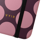 iPhone 14 Plus Vegan Leather Wallet Case – Pink Plum Polka Dot Design - VYIR