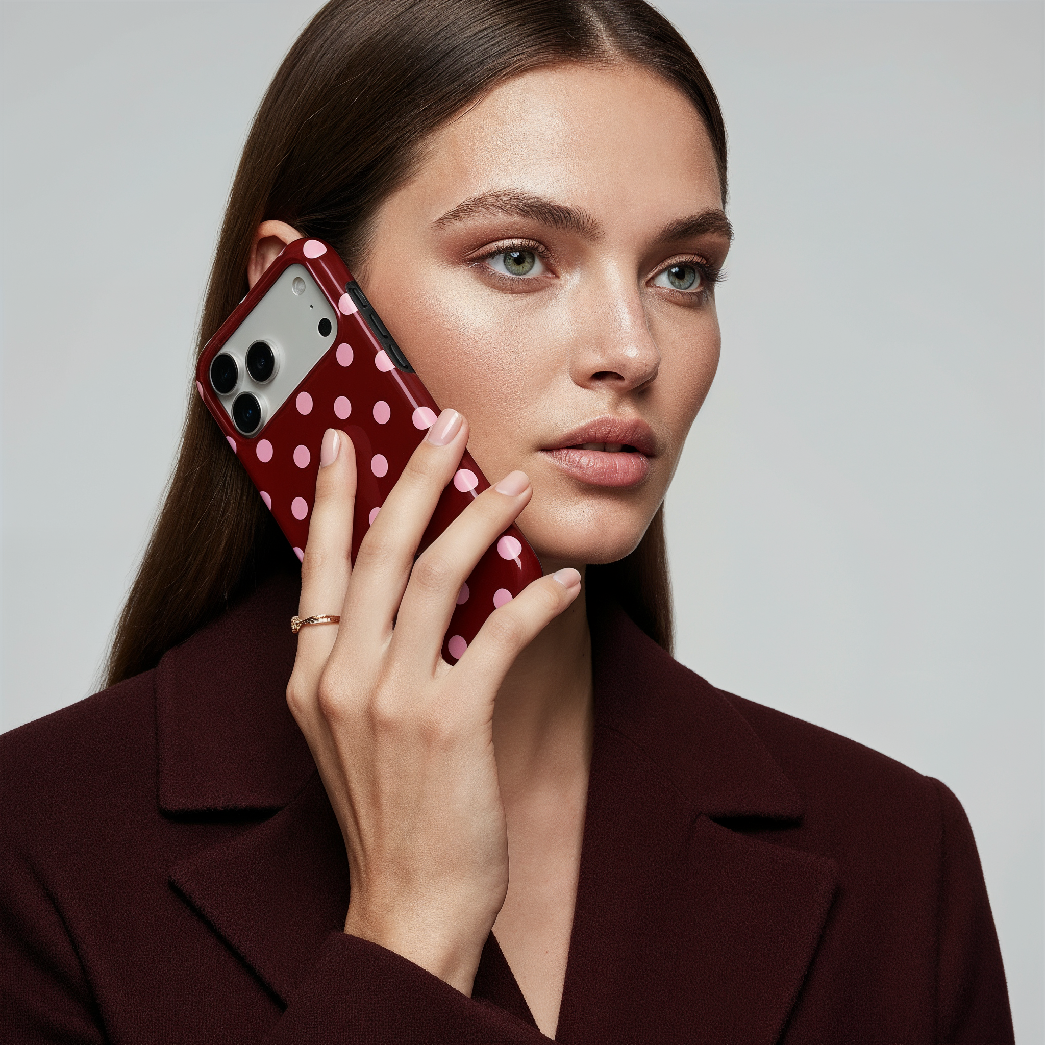 Classic Polka Dots, Burgundy - Shockproof MagSafe iPhone Case - VYIR