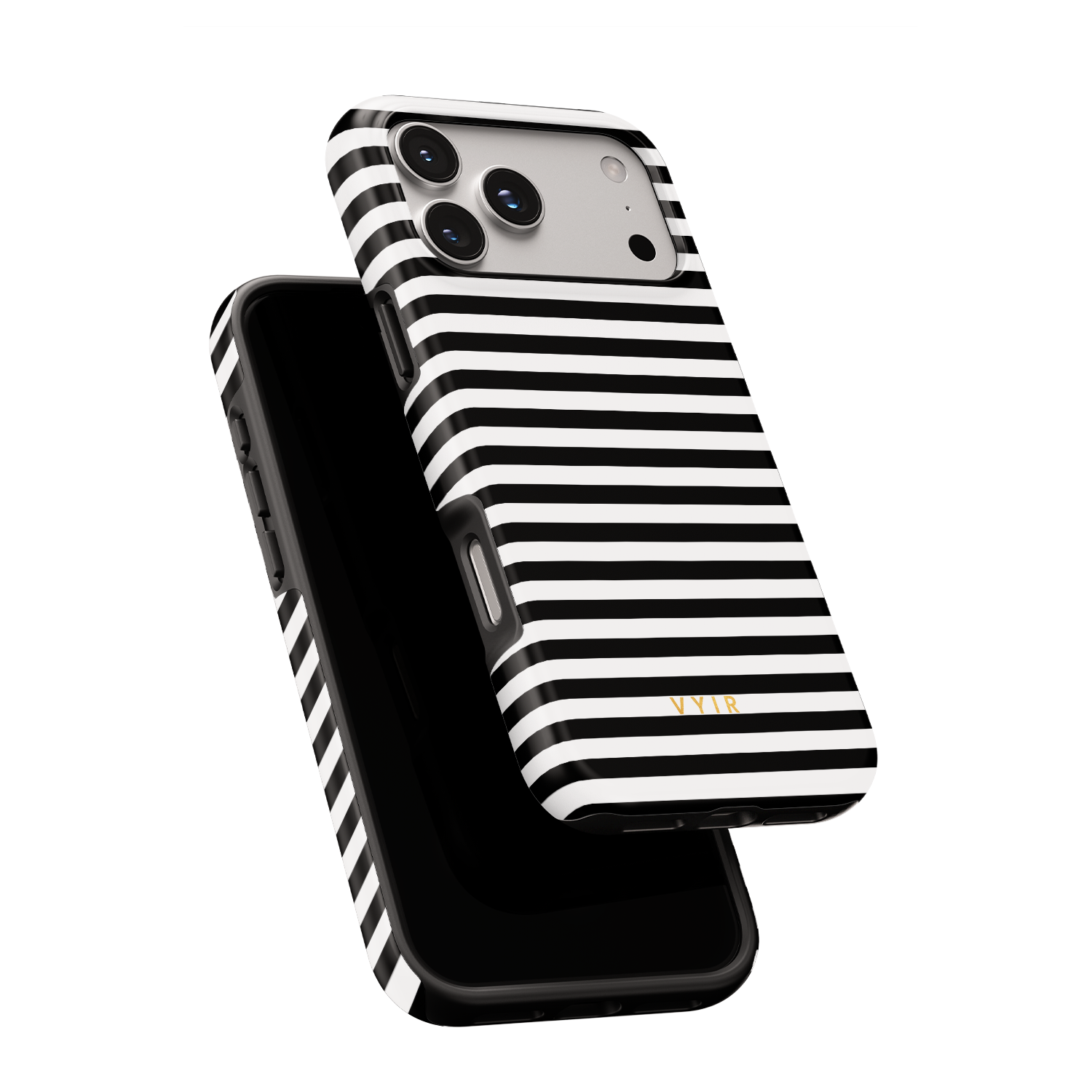 Horizontal Stripes, Pinstripe Black and White - Shockproof Phone Case - VYIR