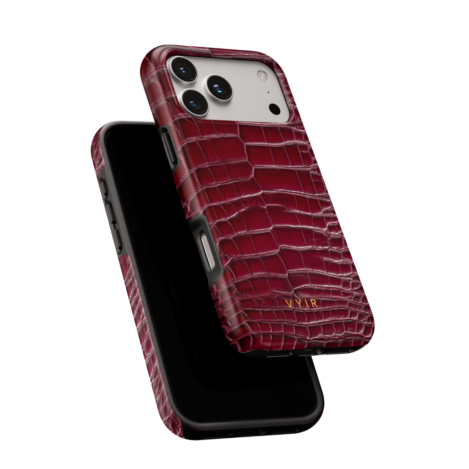 Croc Leather Print Burgundy - Shockproof MagSafe iPhone Case - VYIR