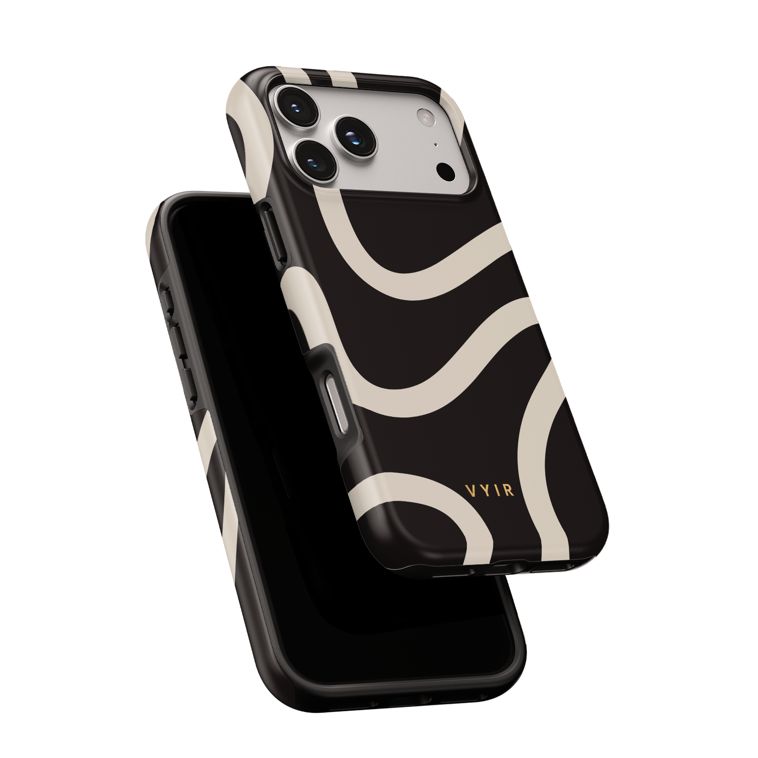 Swirl Lines, Black and Beige - Shockproof MagSafe iPhone Case - VYIR