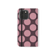 iPhone 13 Pro Max Vegan Leather Wallet Case – Pink Plum Polka Dot Design - VYIR