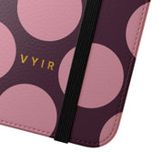 iPhone 14 Pro Vegan Leather Wallet Case – Pink Plum Polka Dot Design - VYIR