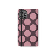 iPhone 12 Pro Max Vegan Leather Wallet Case – Pink Plum Polka Dot Design - VYIR
