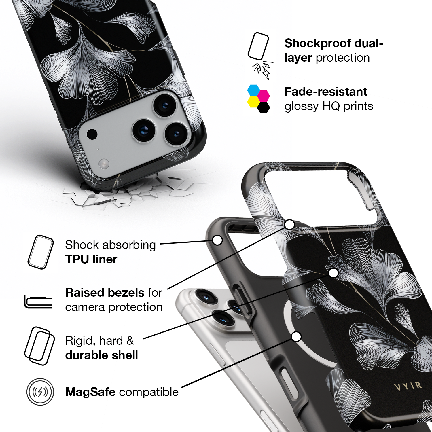 Lunar Leaves - Shockproof MagSafe iPhone Case - VYIR