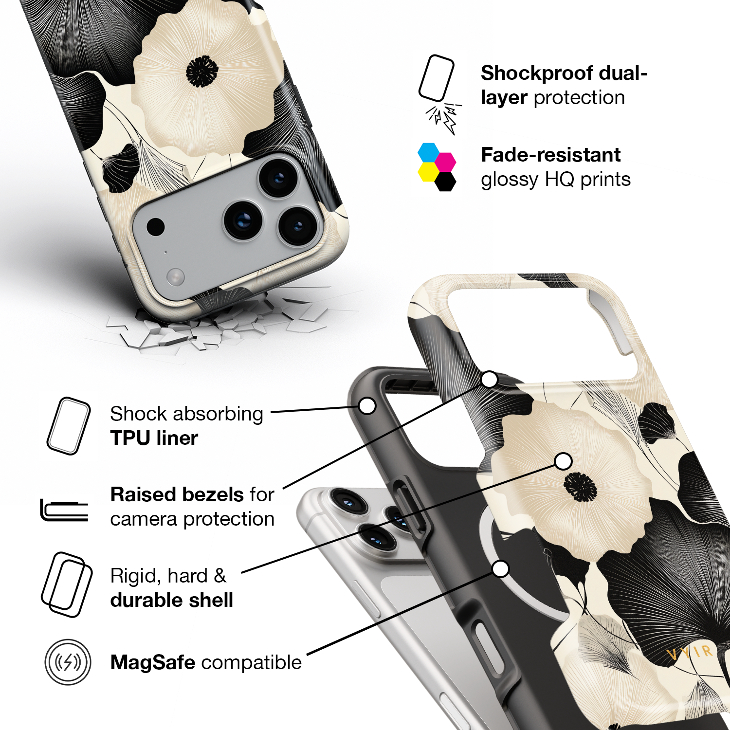 Noir Elegance - Shockproof MagSafe iPhone Case - VYIR