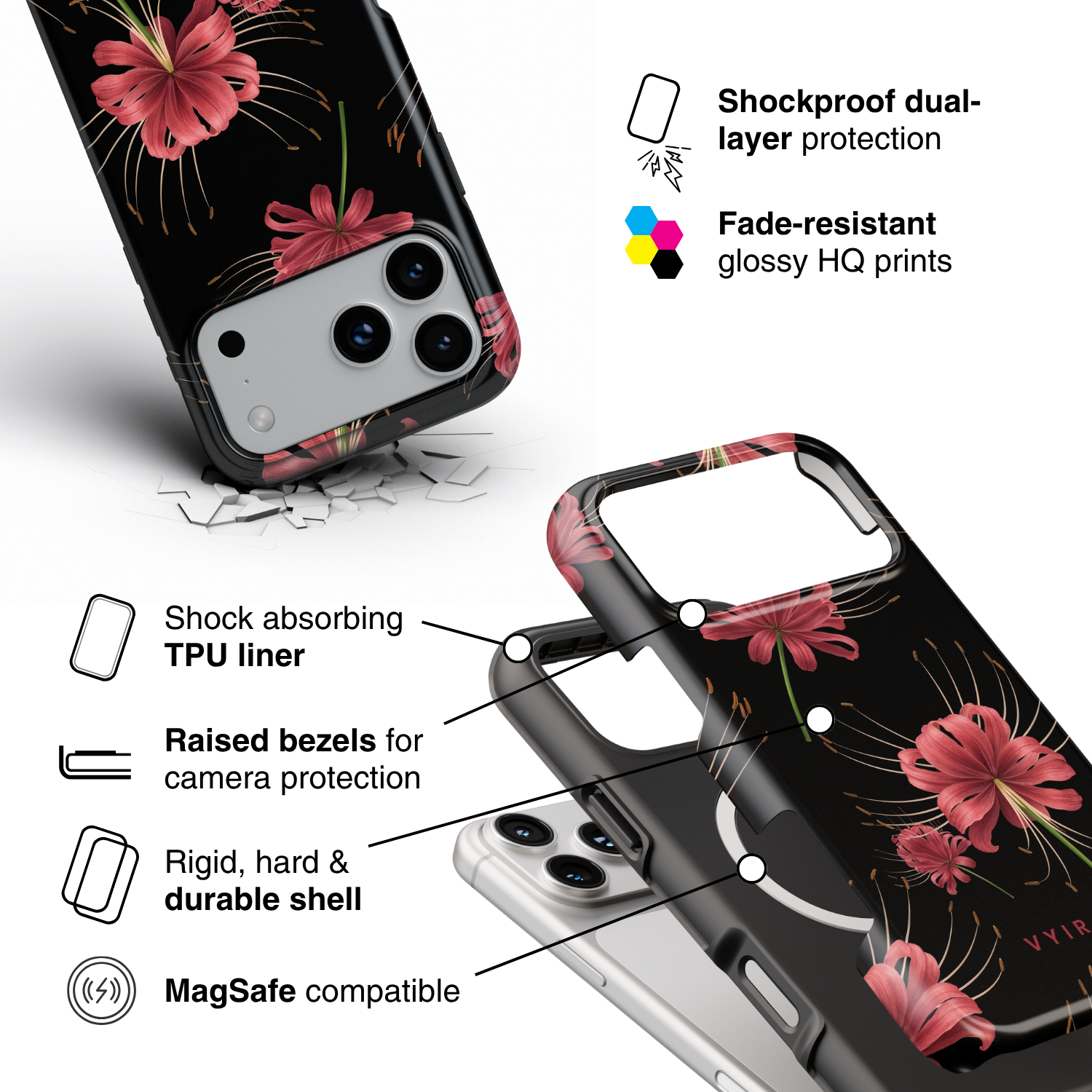 Spider Lily Nightfall - Shockproof MagSafe iPhone Case - VYIR