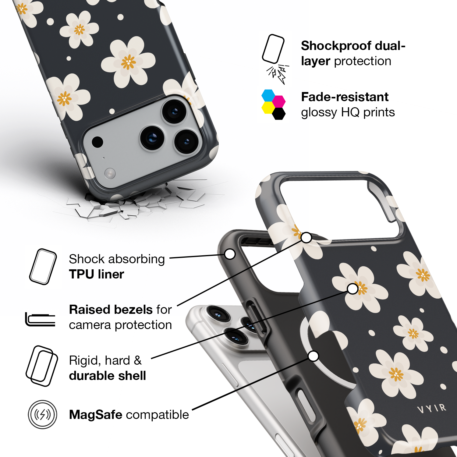 Daisy Scatter - Shockproof MagSafe iPhone Case - VYIR