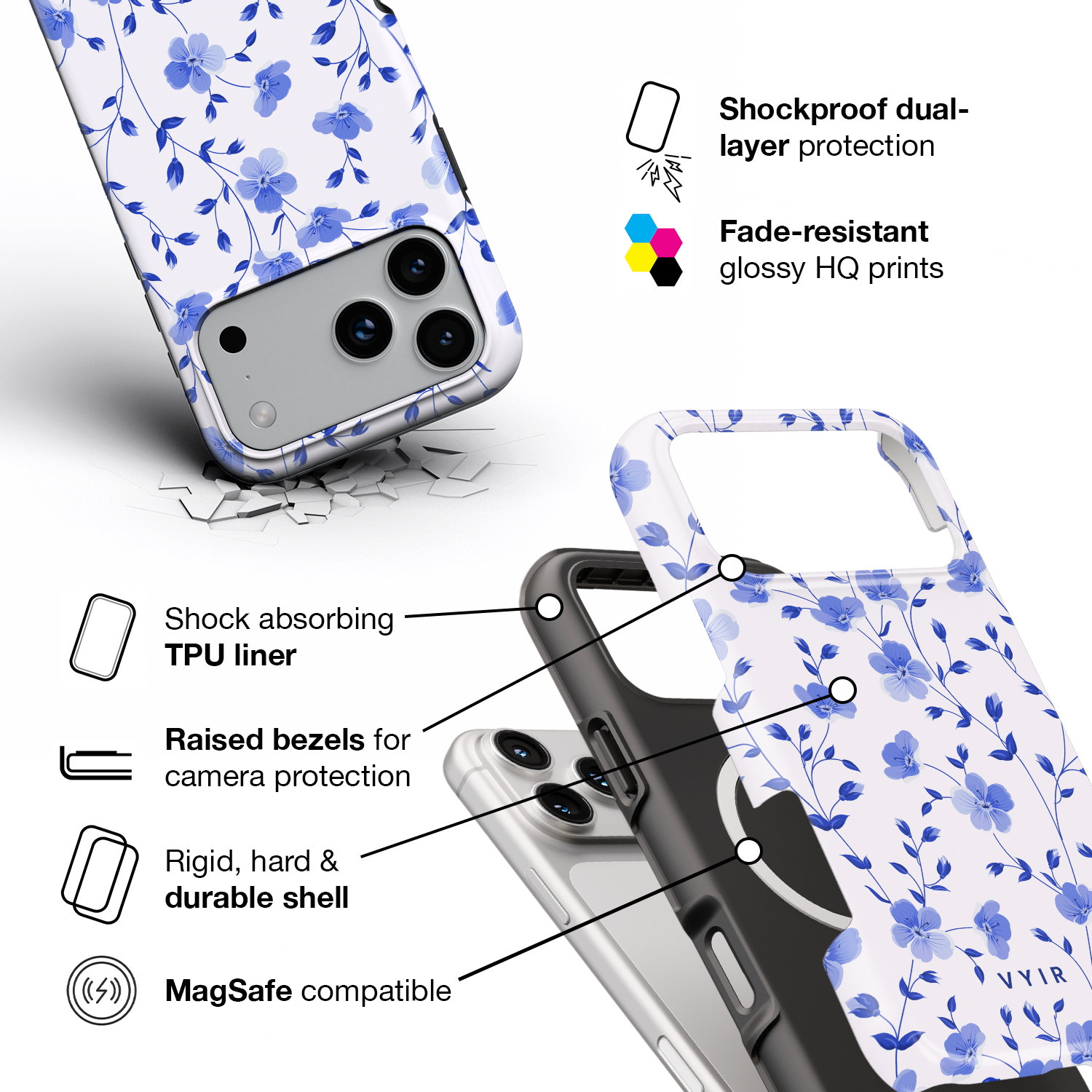 Little Blue Garden - Shockproof MagSafe iPhone Case - VYIR