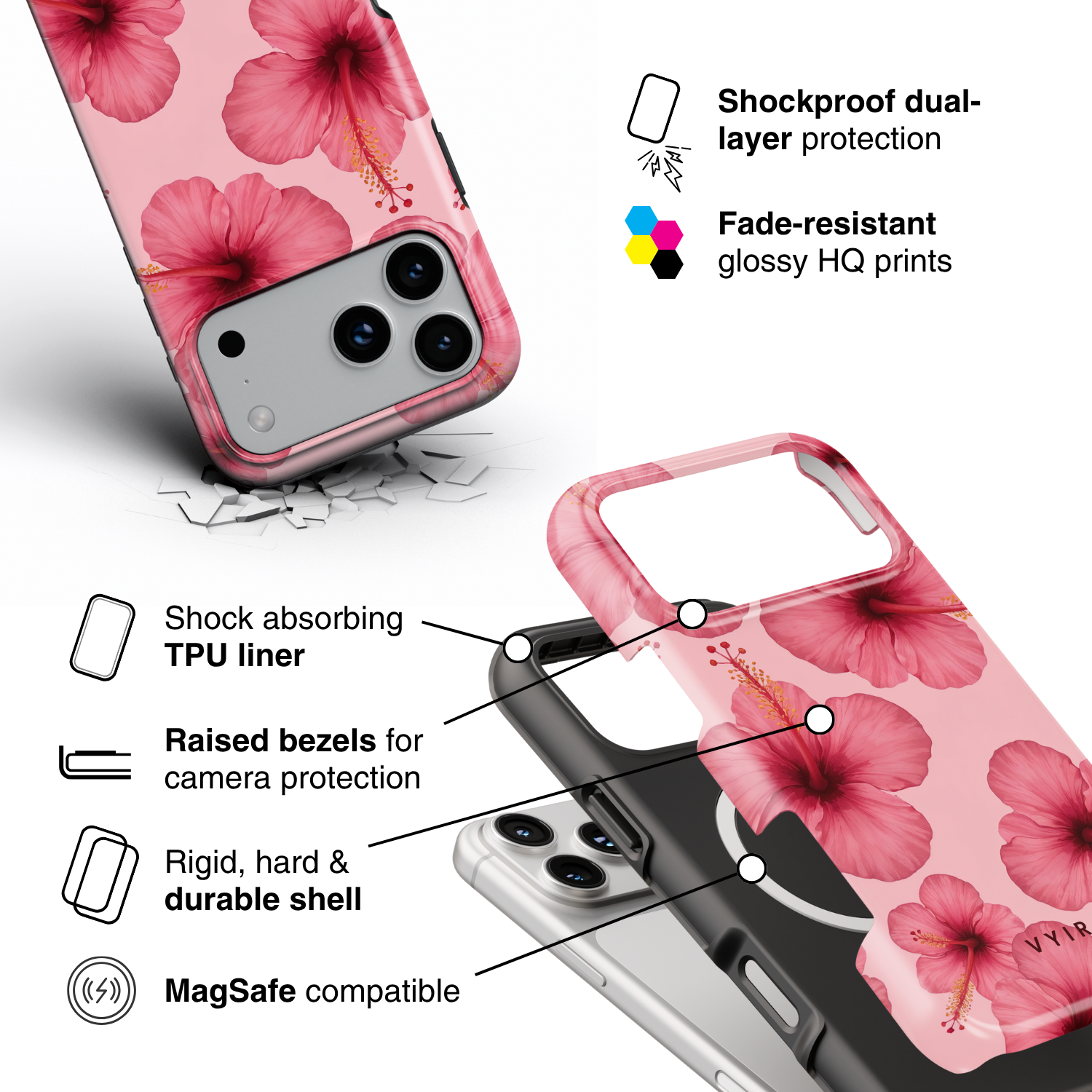 Blush Hibiscus - Shockproof MagSafe iPhone Case - VYIR